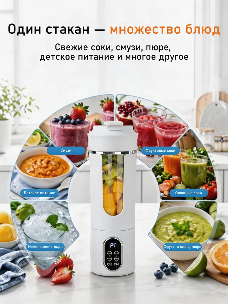 Портативный блендер 530 мл беспроводной для смузи и коктейлей, мини блендер бутылка USB, 530 мл, фото 4
