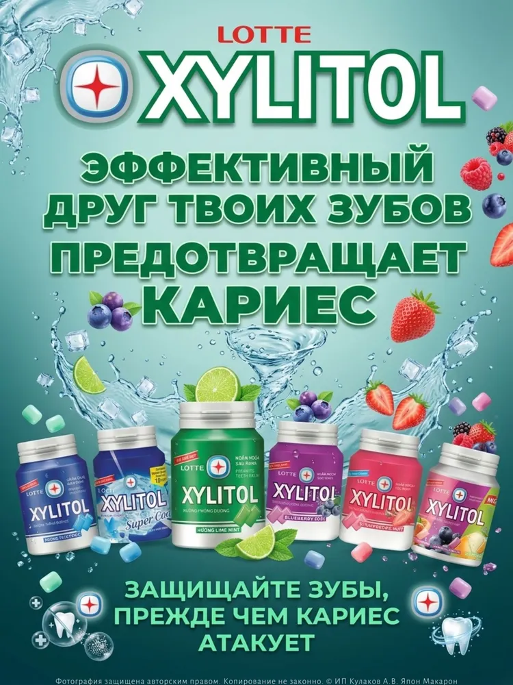 Жевательная резинка без сахара XYLITOL набор 4 вкуса (4*11,6гр), 4x11.6, фото 6