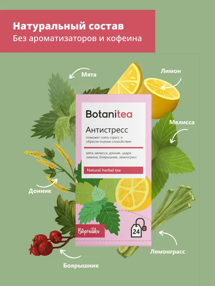 Подарочный травяной чай Botanitea "Антистресс" с мятой, мелиссой, донником, цедрой лимона, боярышником, лемонграссом, вариант, фото 4