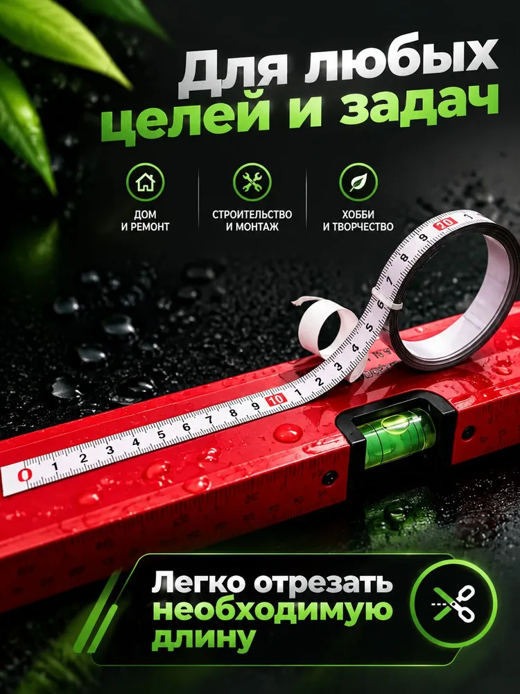 Измерительная лента. Линейка самоклеящаяся 0.5<-0->05 Измерительная лента. Линейка самоклеящаяся 1 метр, двунаправленная металлическая. Сантиметр на клеевой основе, 1 м, фото 2