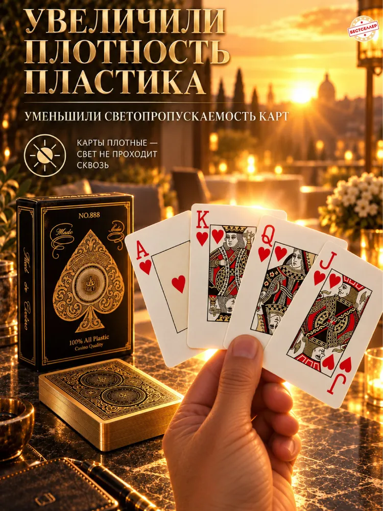 Карты игральные пластиковые для покера TEXAS HOLDEM POKER gold, 54 шт, 54 шт, фото 5