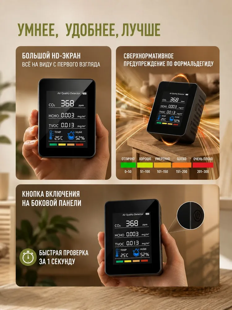 Детектор углекислого газа СО2, датчик качества воздуха, вариант, фото 2