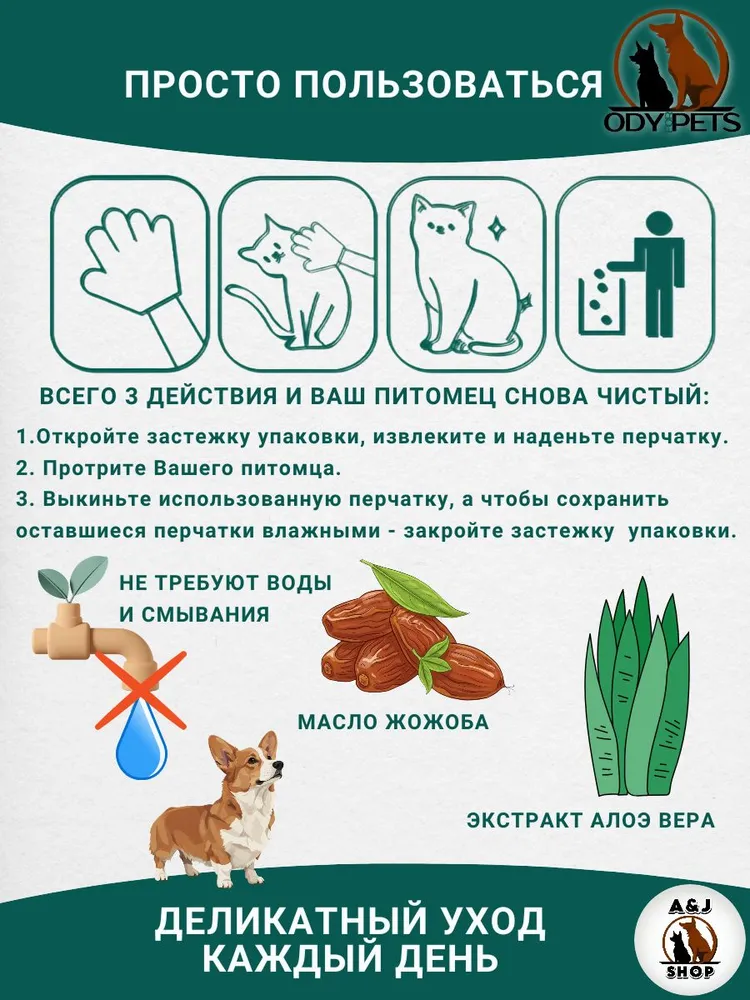Салфетки для собак и кошек/(5 упаковок, набор неделька)/для лап и шерсти, вариант, фото 2