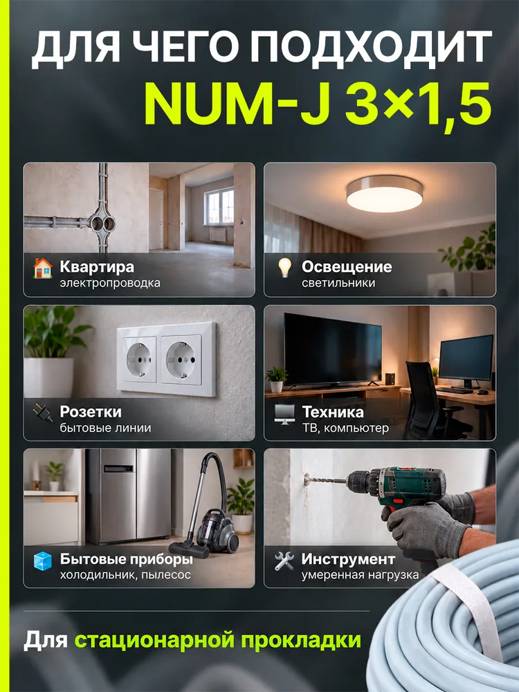 Кабель силовой NUM-J 3х1.5 50м ГОСТ, 3x1.5, 50 м, фото 4