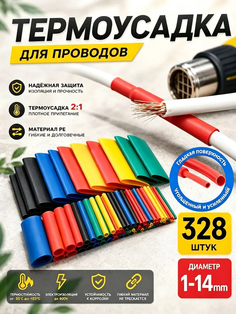 Термоусадка для проводов, набор из 328 штук, разноцветные, вариант