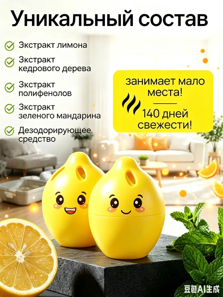 Поглотитель запаха с ароматом лимона для холодильника, комнат, шкафов и туалета, 3 шт.Нейтральизатор запаха, 3 шт, фото 2