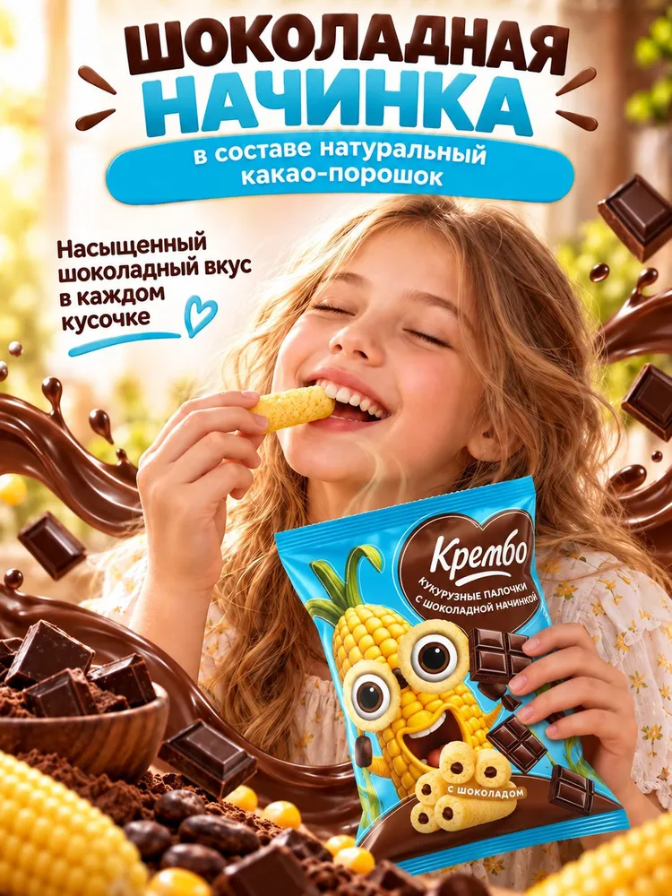 Кукурузные палочки с шоколадной начинкой Крембо, 30 г, 30 г, фото 3