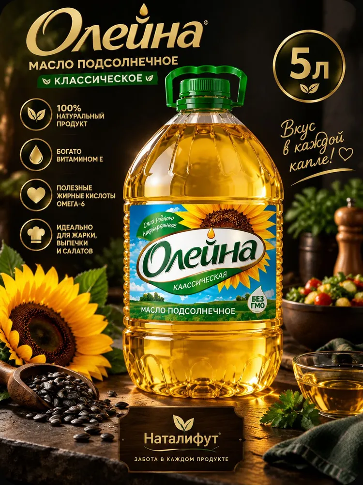 Олейна Масло подсолнечное рафинированное, 5л, 5 л, фото 4