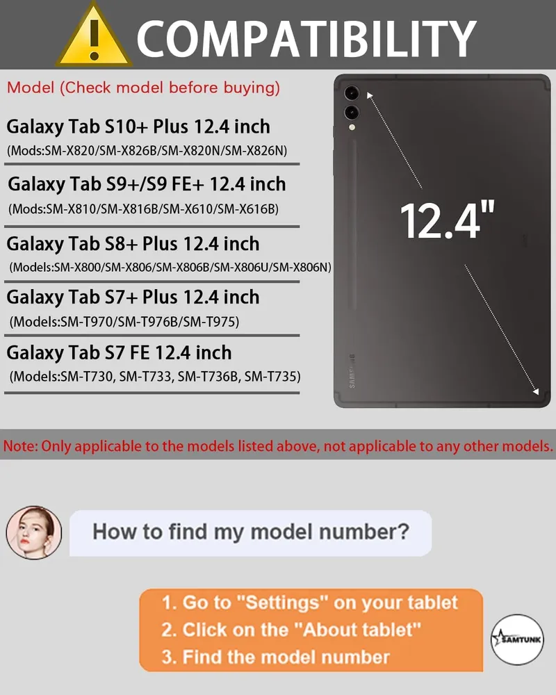 Чехол-клавиатура для Samsung Galaxy Tab S10/9/8 Plus 12.4/ S9 FE Plus / S7 FE / S7 Plus 12.4 дюйм, чехол со слотом для S Pen Щщ, вариант, фото 2