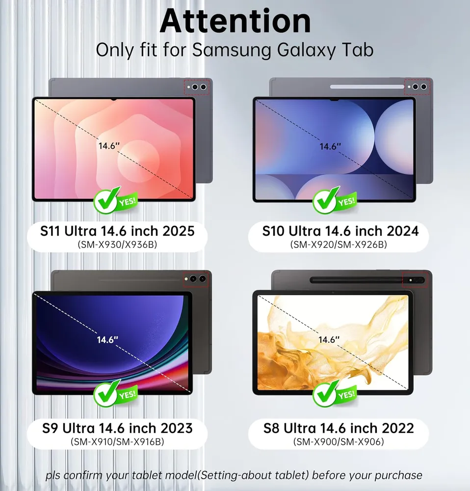 Чехол-клавиатура для Samsung Galaxy Tab S11 Ultra / S10 Ultra / S9 Ultra / S8 Ultra 14,6 дюйма, чехол со слотом для S Pen Щщ, вариант, фото 2