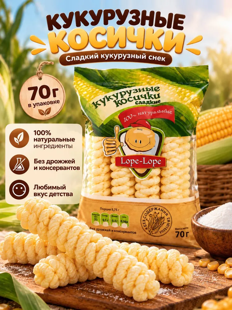 Кукурузные палочки Косички сладкие Lope-Lope, 70 г, 70 г