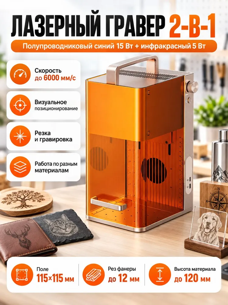 Ручной лазерный гравер F2 с красным и синим лазером для маркировки, гравировки и резки металла., красный