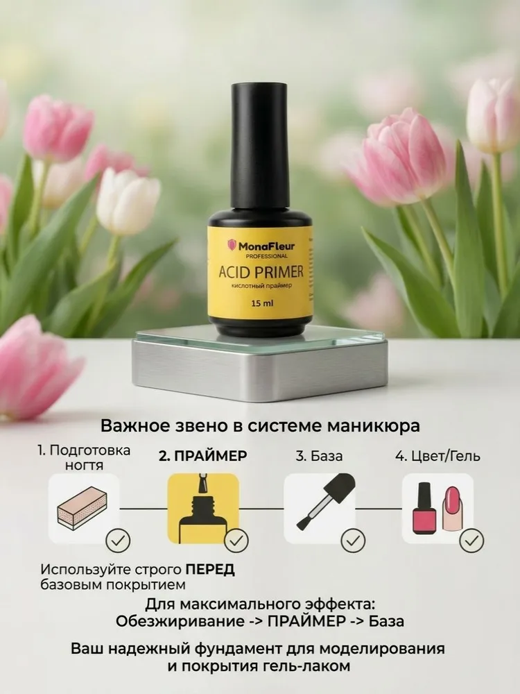 Кислотный праймер для ногтей и гель-лака Primer Acid, для наращивания, маникюра и педикюра, 15 мл, 15 мл, фото 5