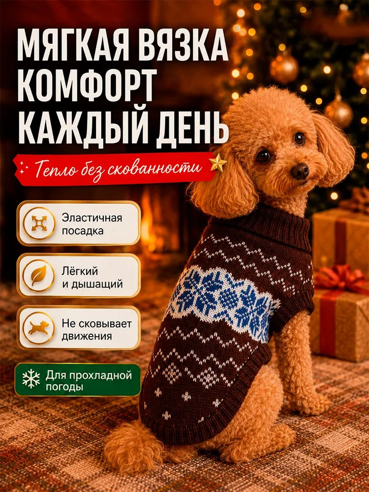 Свитер для кошек и собак , размер S, коричневый, коричневый, фото 3