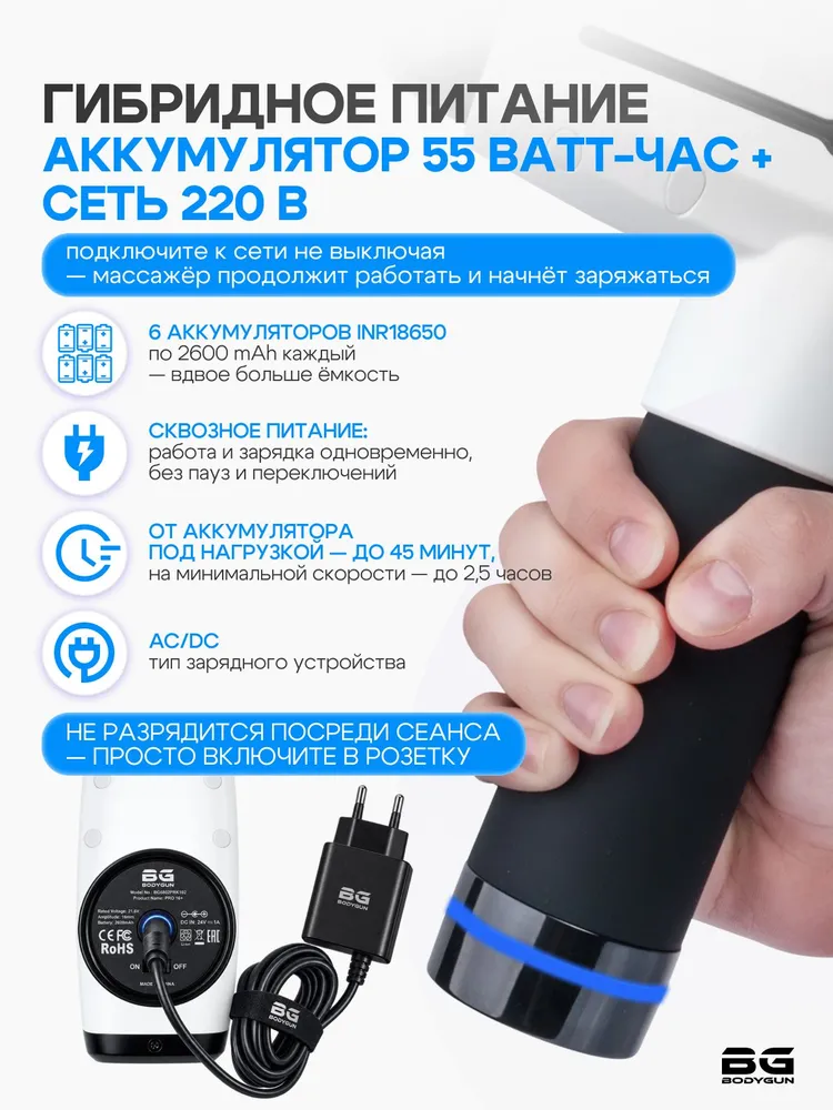 Перкуссионный массажер для тела профессиональный мощный Bodygun PRO16 CORD, массажный пистолет вибромассажер, для шеи и плеч, спины, ног, икр, с питанием от сети 220В, V.2 антицеллюлитный электрический ударный, фото 5
