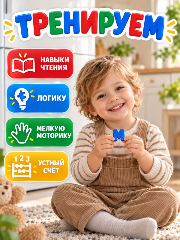 Магнитные буквы и цифры на холодильник для малышей Алфавит, вариант, фото 4
