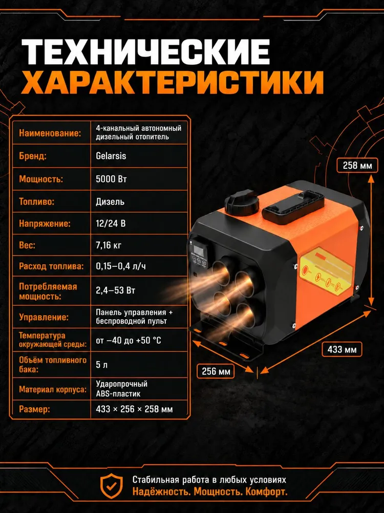Gelarsis Автономный отопитель автомобильный, 5000 Вт арт. GH-5A01_4, 5000 Вт, фото 5