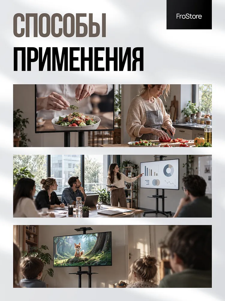 Стойка для телевизора напольная мобильная черная / подставка для телевизора, 32-70 дюймов до 50 кг, 50 кг, фото 5