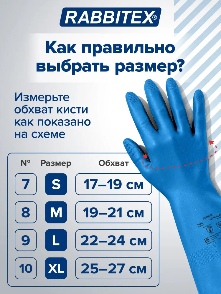 Перчатки нитриловые резиновые хозяйственные, химически устойчивые КЩС прочные, средства индивидуальной защиты и экипировка, размер XL, синие, Rabbitex Strong, синий, фото 3