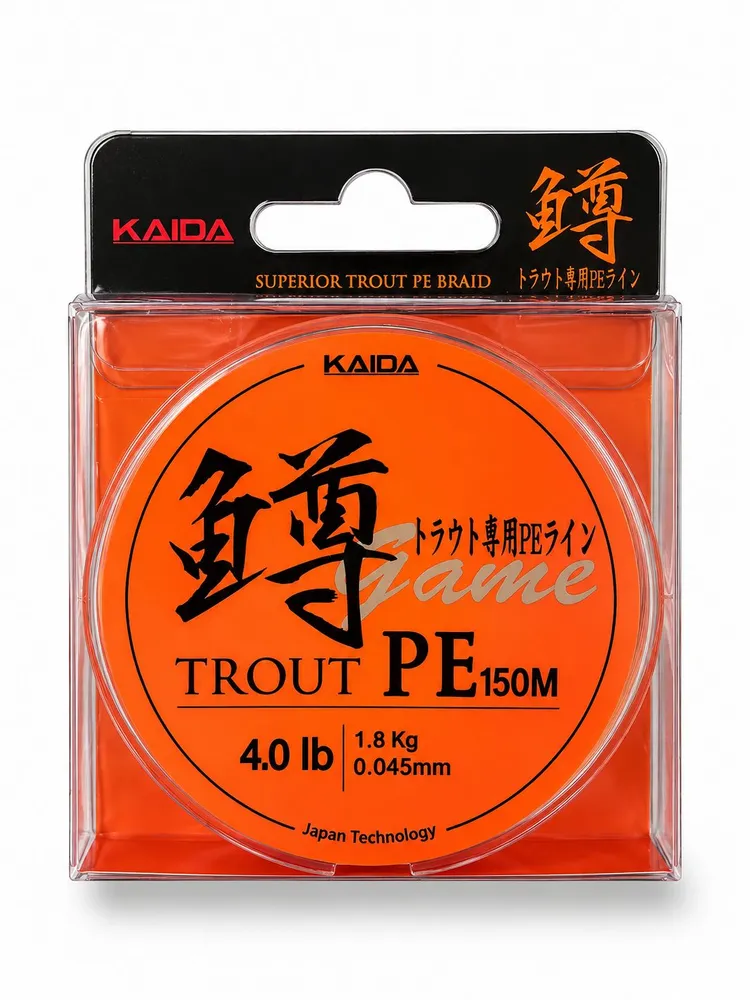 Плетеный шнур KAIDA Trout PE 150 м 0,045 мм 4 lb 1,8 кг PE #0.2 для форели и ультралайта, 150 м, 1,8 кг