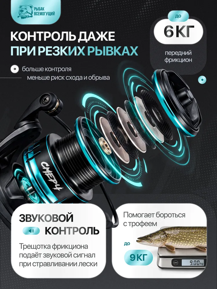 Катушка для спиннинга Смерч 3000 Рыбак Всемогущий, катушка рыболовная безынерционная, вариант, фото 5
