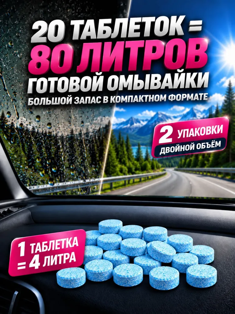 Таблетки для омывателя лобового стекла, таблетки для стеклоомывателя автомобиля, таблетки для омывателя, 20 шт, 20 шт