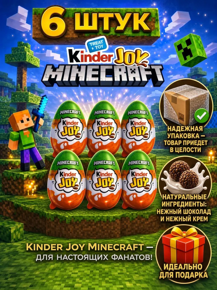 Kinder Joy Minecraft набор 6 шт., 6 шт