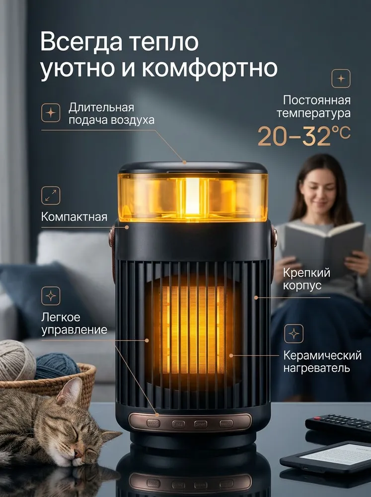 Обогреватель увлажнитель для дома 2 в 1, настольный, компактный тепловентилятор 800 Вт, 800 Вт, фото 2