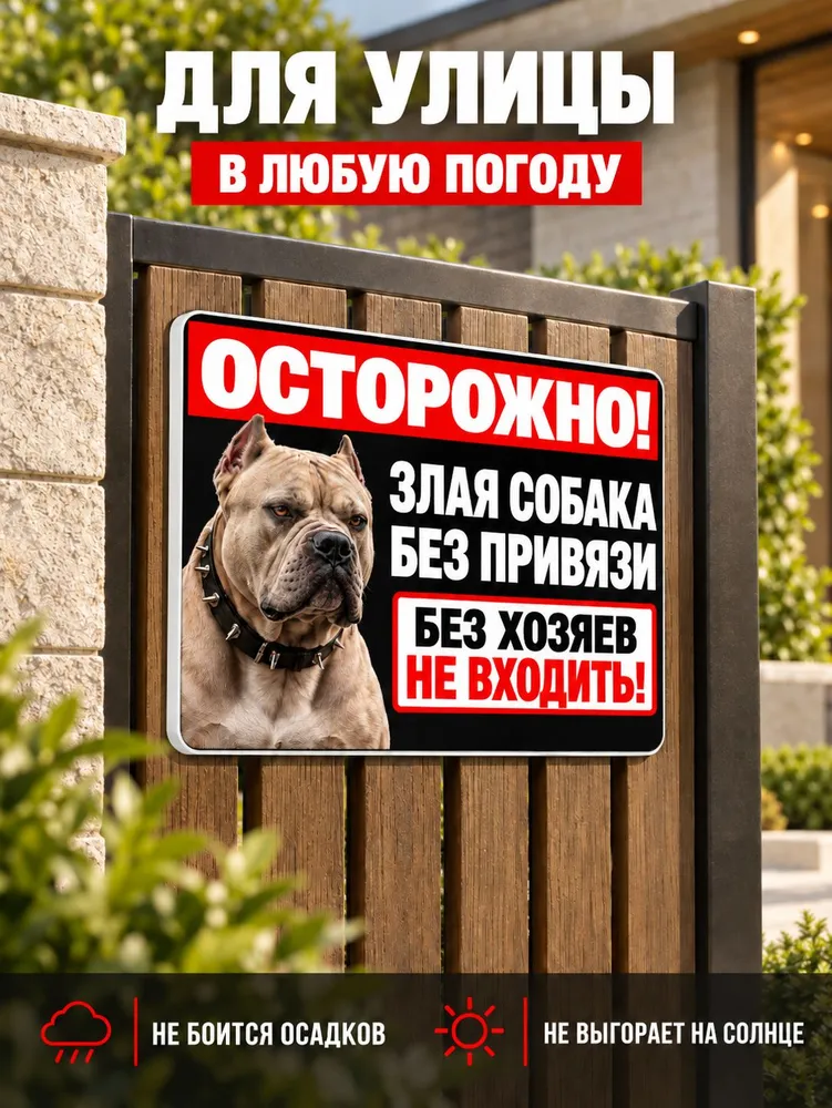 Табличка предупреждающая Осторожно собака без привези, без хозяев не входить, Черный, черный, фото 3