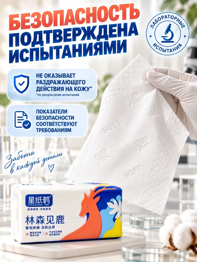 Салфетки бумажные XINGZHIHE 5-слойные, мягкие, 3 упаковки по 60 салфеток, вариант, фото 5