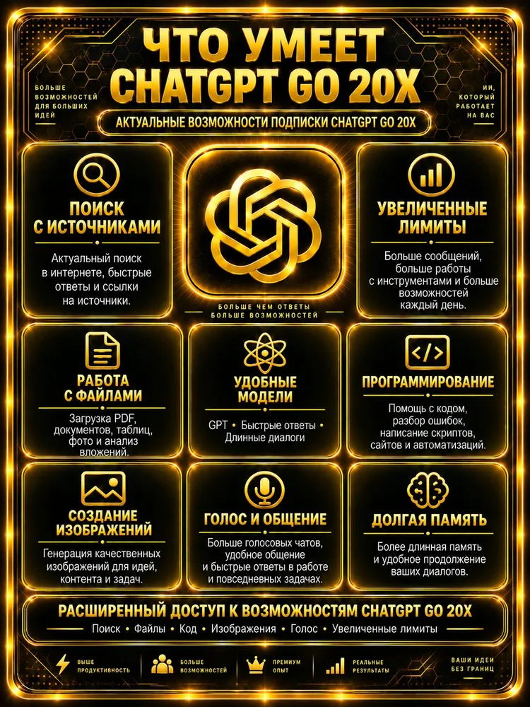 Chat GPT GO 20X Как Plus , 1 месяц , Активация на ваш профиль, Увеличенные лимиты, вариант, фото 3