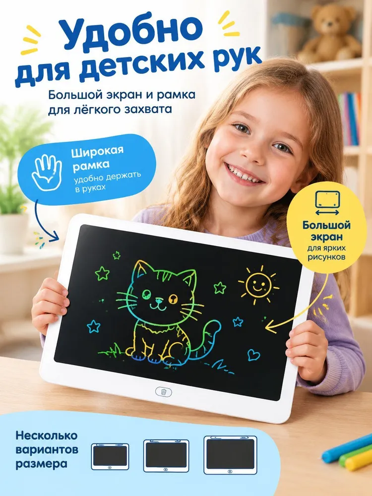 ЖК-планшет для рисования 8 дюймов, белый, горизонтальный экран, с кнопкой очистки, белый, фото 6