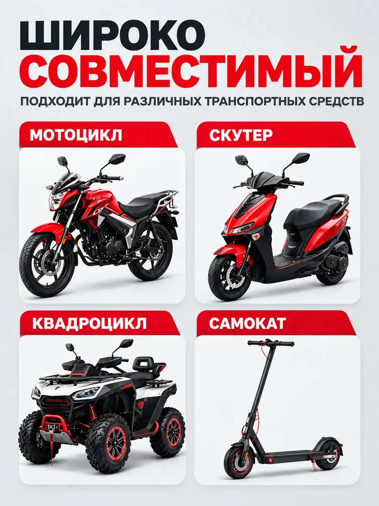 Зеркала на мотоцикл мопед скутер с резьбой 8 мм, 10 мм, фото 6