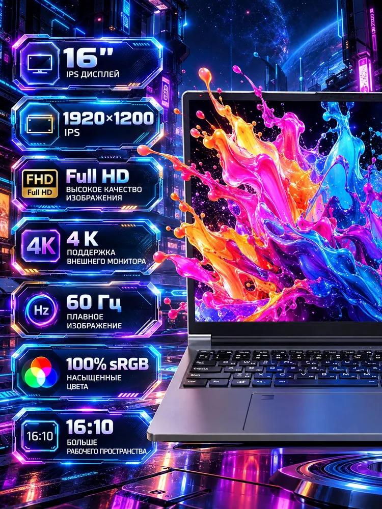 Lenozion 2026 ноутбук игровой мощный Игровой ноутбук 16", Intel Core i7-6700HQ, RAM 32 ГБ, SSD 1024 ГБ, NVIDIA GeForce GTX 1060 (6 Гб), Windows Pro, серый металлик, Русская раскладка, 32 ГБ, 1024 ГБ, фото 6