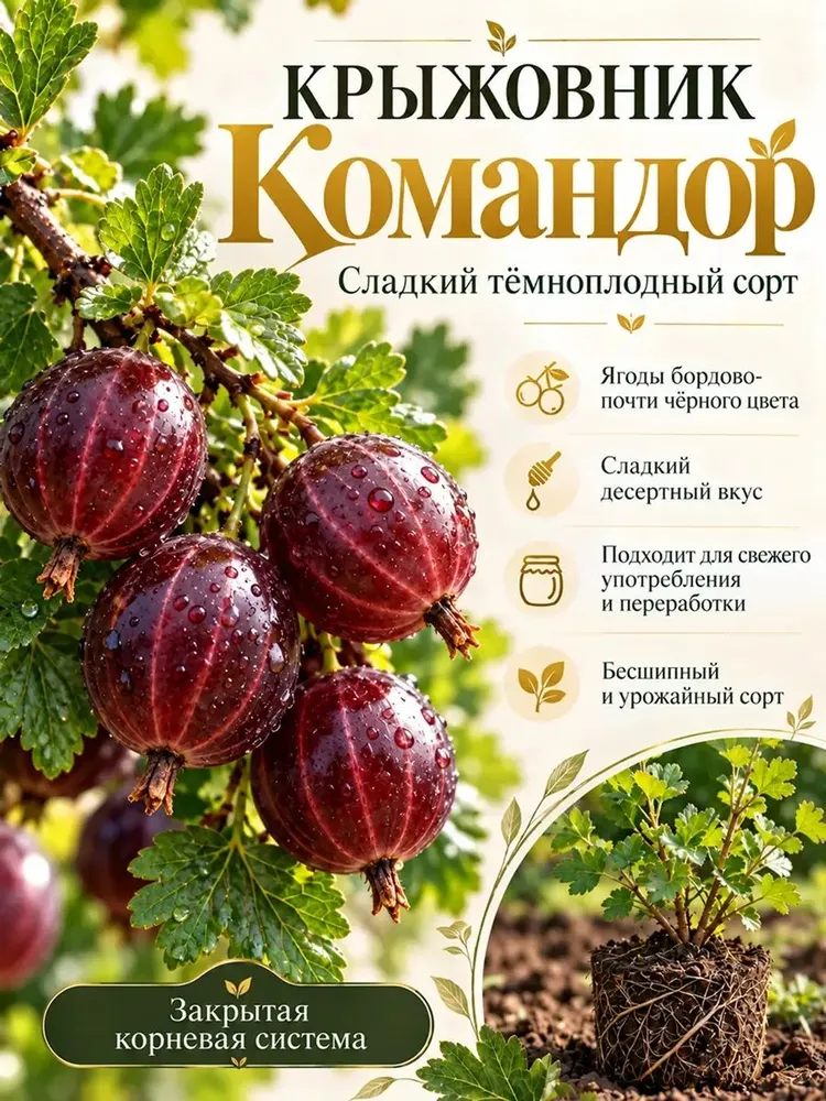 Крыжовник Командор, саженец без шипов, вариант