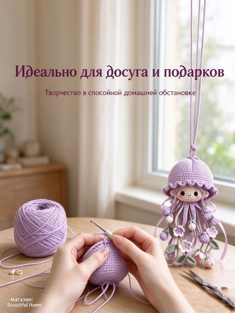 Набор для вязания крючком Медуза-фея, брелок ручной работы, для начинающих, с видеоинструкцией, вариант, фото 4