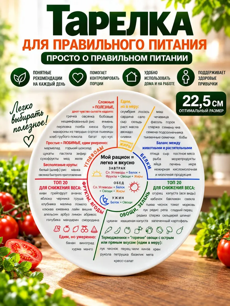 Гарвардская тарелка для похудения 22,5 см фарфор, вариант