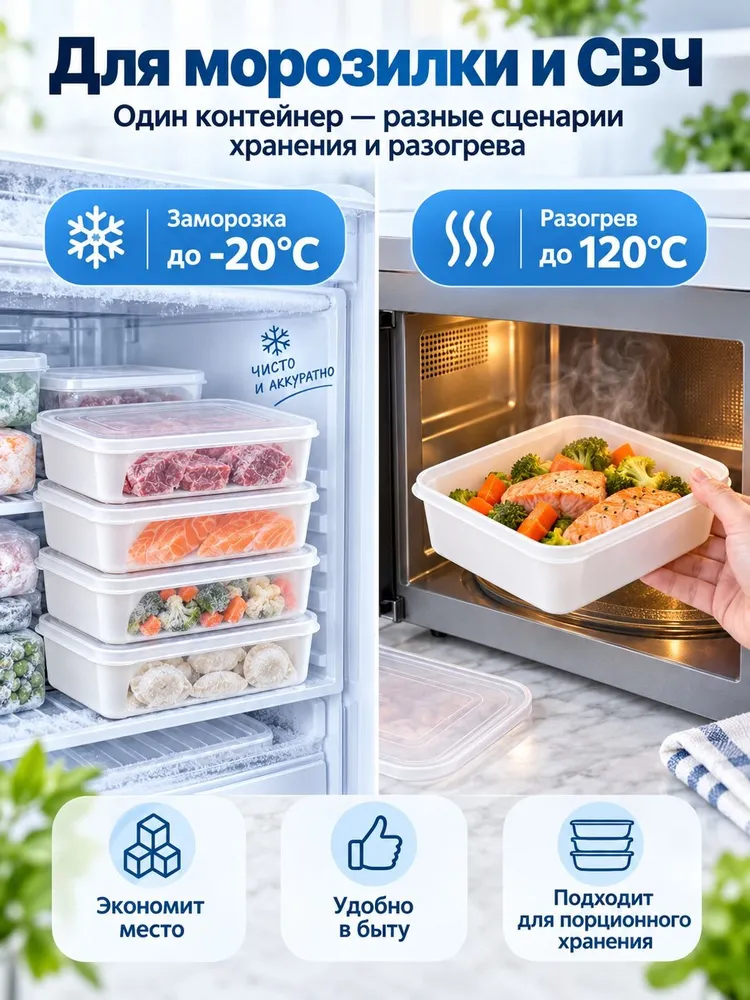 Органайзер для холодильника 800 мл 4 шт полипропилен, для СВЧ, 800 мл, 4 шт, фото 3