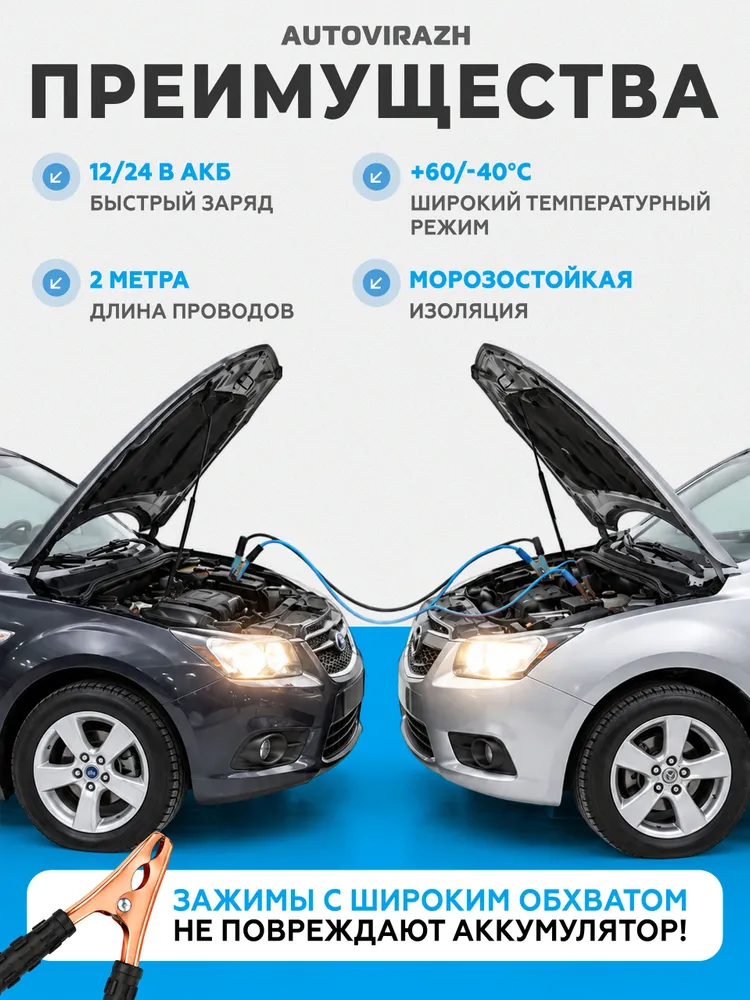 Провода для прикуривания автомобиля 400 А 2 метра AUTOVIRAZH, 2 м, фото 2