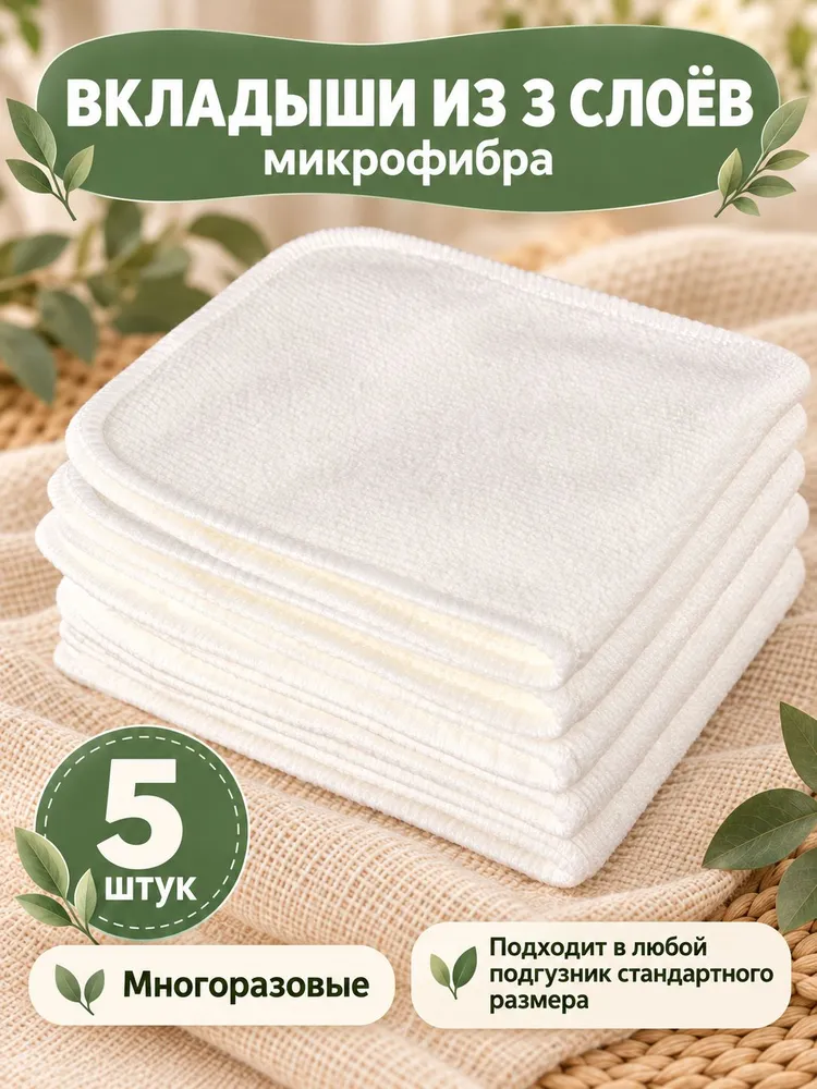 Впитывающие трехслойные вкладыши Трусишка, микрофибра, 5 шт, 5 шт