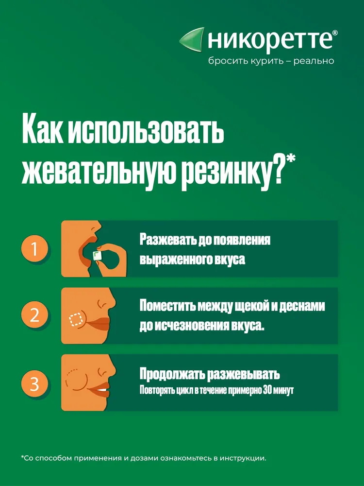Никоретте® Жевательная резинка от курения Морозная мята 2 мг, №30, вариант, фото 6