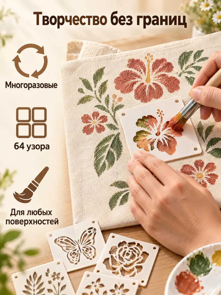 шаблон для рисования с полым рисунком из 64 листов цветов, птиц и бабочек, вариант, фото 2