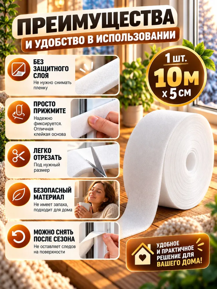 Теплолента для окон самоклеящаяся 10 м утеплитель для окон и дверей, 10 м, фото 2