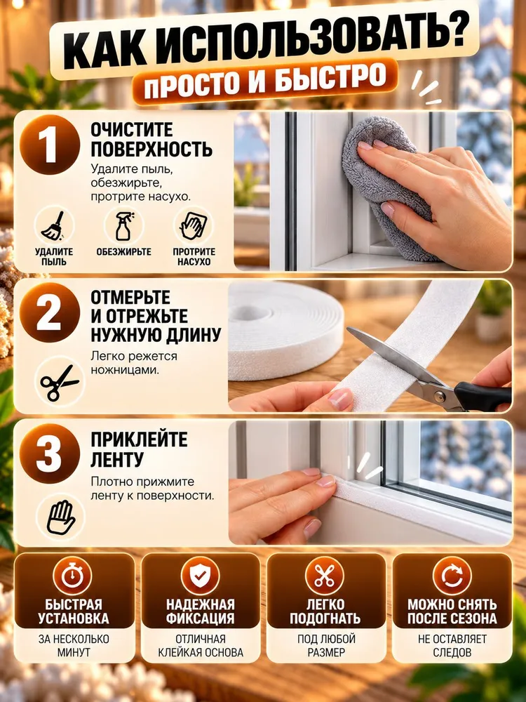 Теплолента для окон самоклеящаяся 10 м утеплитель для окон и дверей, 10 м, фото 3