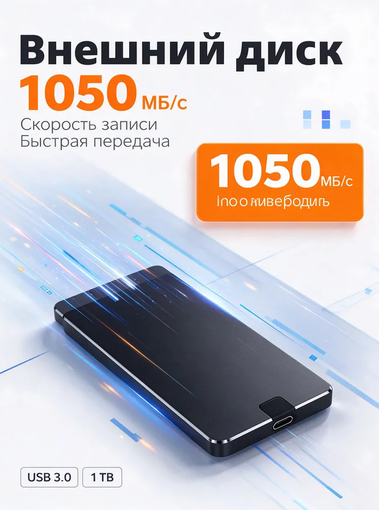1 ТБ Внешний SSD-диск, USB 3.0, чтение - 1050 Мб/с, запись - 1050 Мб/с, Металл, серый, 1 ТБ, фото 3