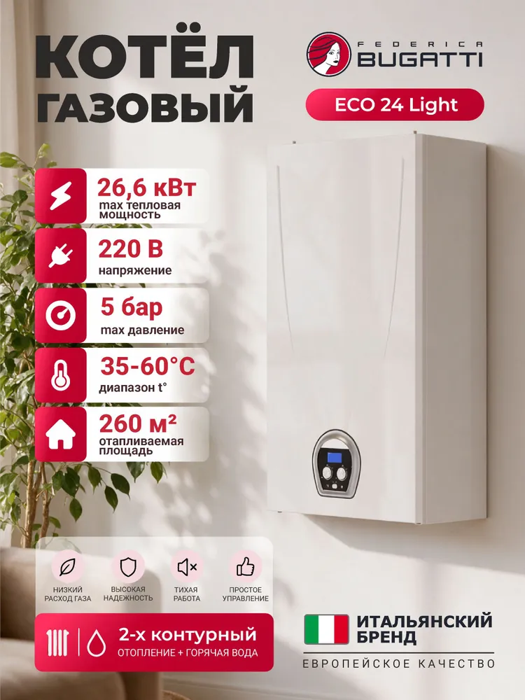 Котел газовый настенный Federica Bugatti 24 ECO Light базовый двухконтурный, вариант