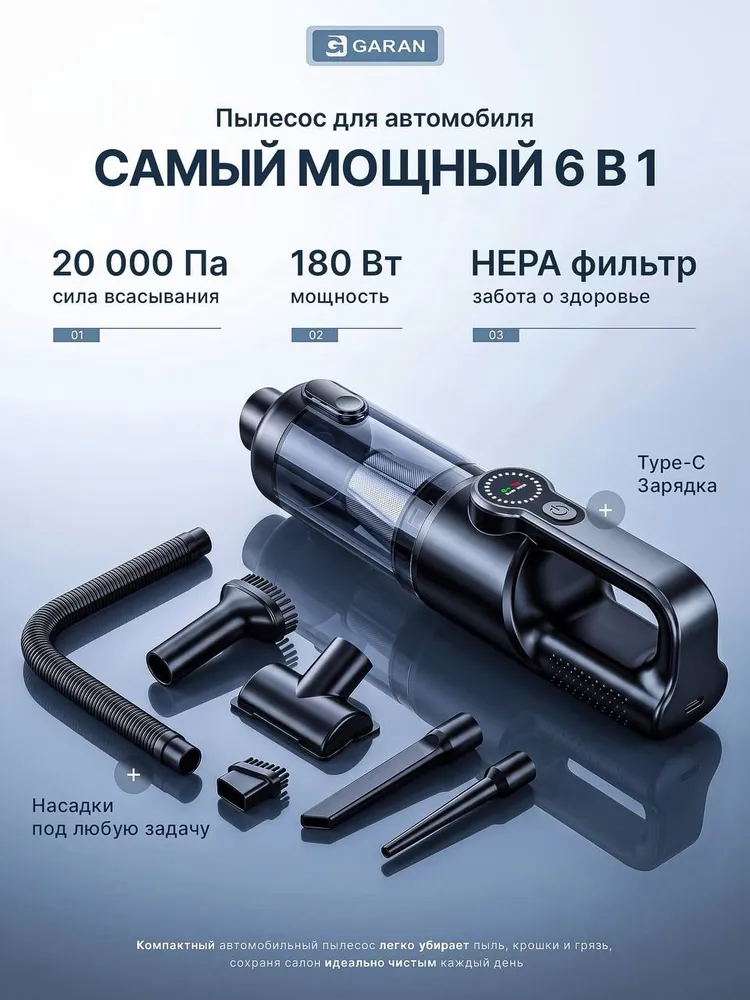 Пылесос автомобильный мощный беспроводной, вариант, фото 3