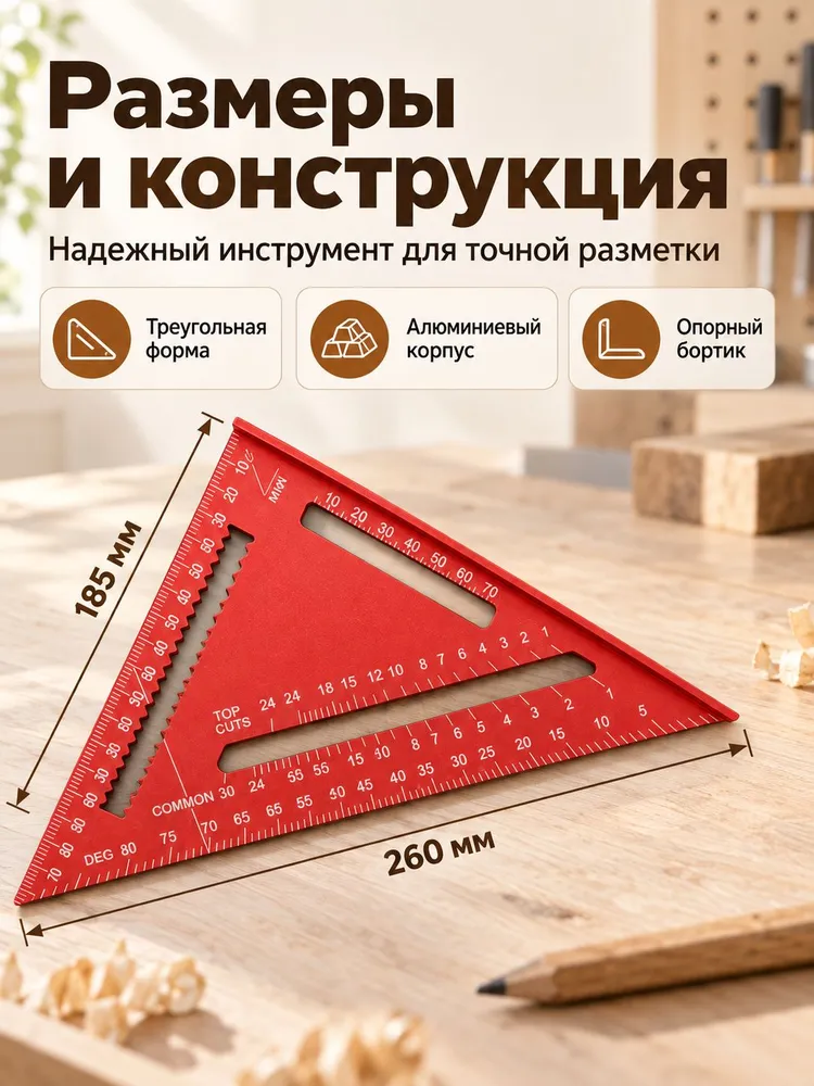 Плотницкий угольник Свенсона, 180 мм, алюминиевый, для разметки и проверки углов., вариант, фото 3
