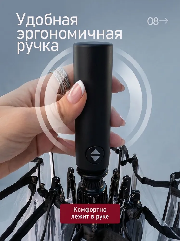 Зонт автомат антиветер прозрачный, прозрачный, фото 4