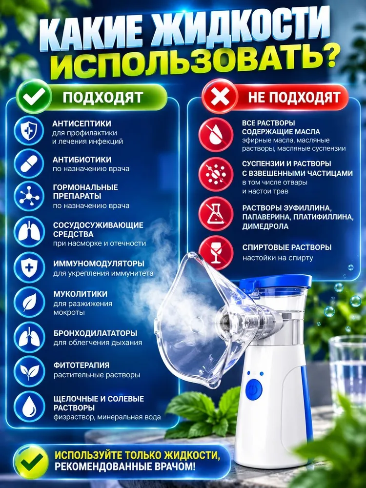 Ингалятор небулайзер для взрослых, детский, портативный с насадками, вариант, фото 4